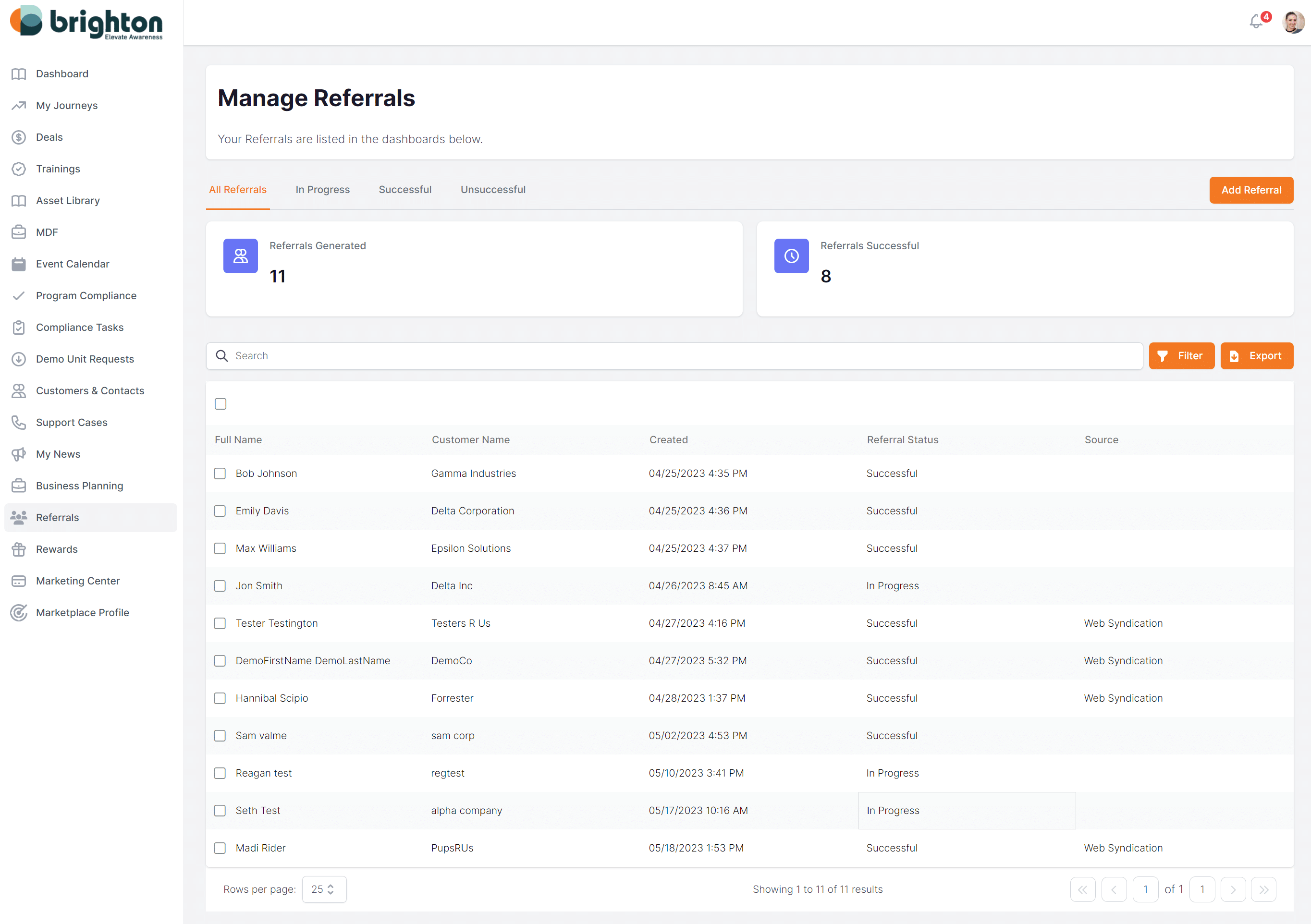 Referral dashboard